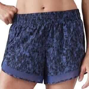 Athleta Mesh Racer Run 4" Shorts Featherweight Traverse Geo Indigo Blue XS